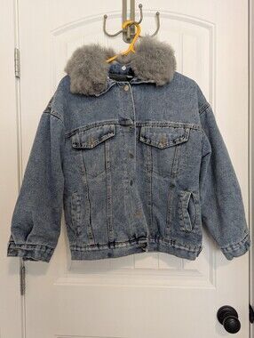 Lined Denim Jacket With Removable Faux Fur Collar